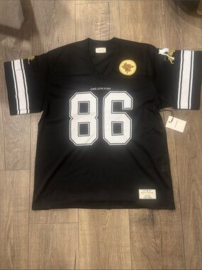 Aime Leon Dore Black Mesh Football Jersey with White 86